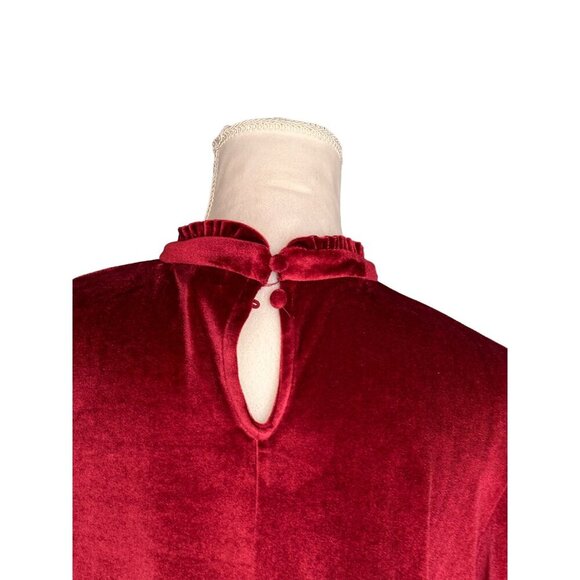 Vintage Red Velvet Ophelia Rose Dress L Long Sleeves Keyhole Back Tiered Design - Picture 3 of 11